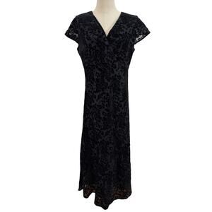 Vtg 90s JM collection black velvet burnout dress Sz 8p midi witchy goth whimsy